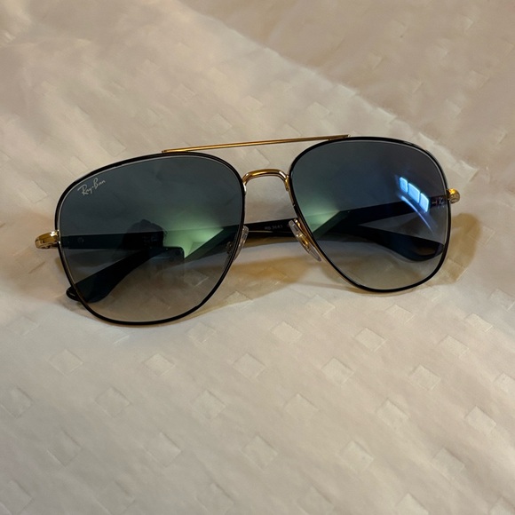Ray-Ban Gold Frame Sunglasses with blue gradient lens